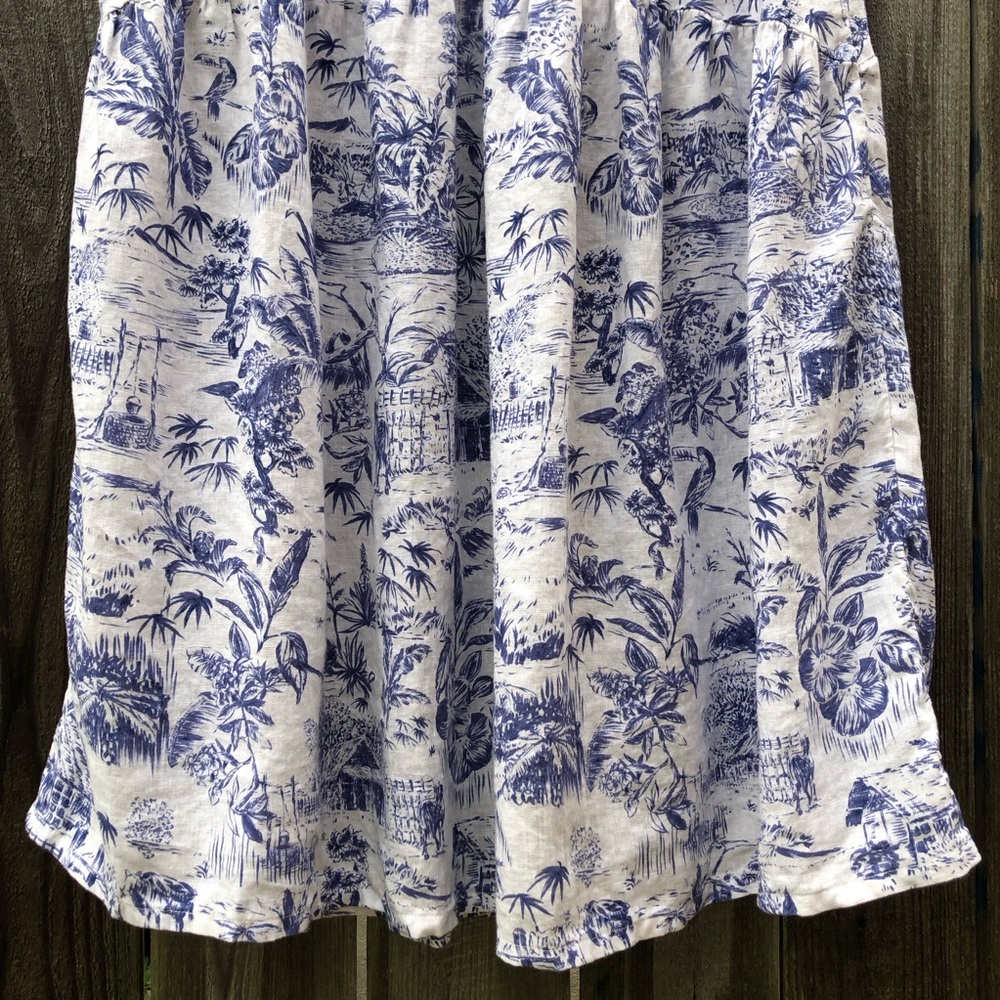 Joie 100% Linen Tropical Toile Midi Skirt Size XL Pockets Blue White Beach - Picture 6 of 15